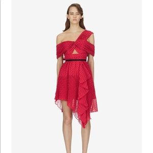 Self-Portrait - Asymmetric Fuschia Plumetis Dress